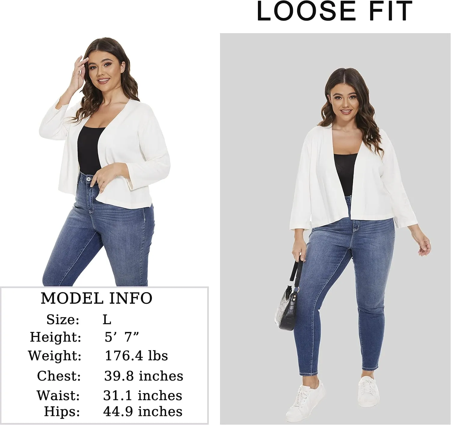 Satuun Women's 3/4 Sleeve Shrugs Lightweight Open Front Cropped Cardigan Tops