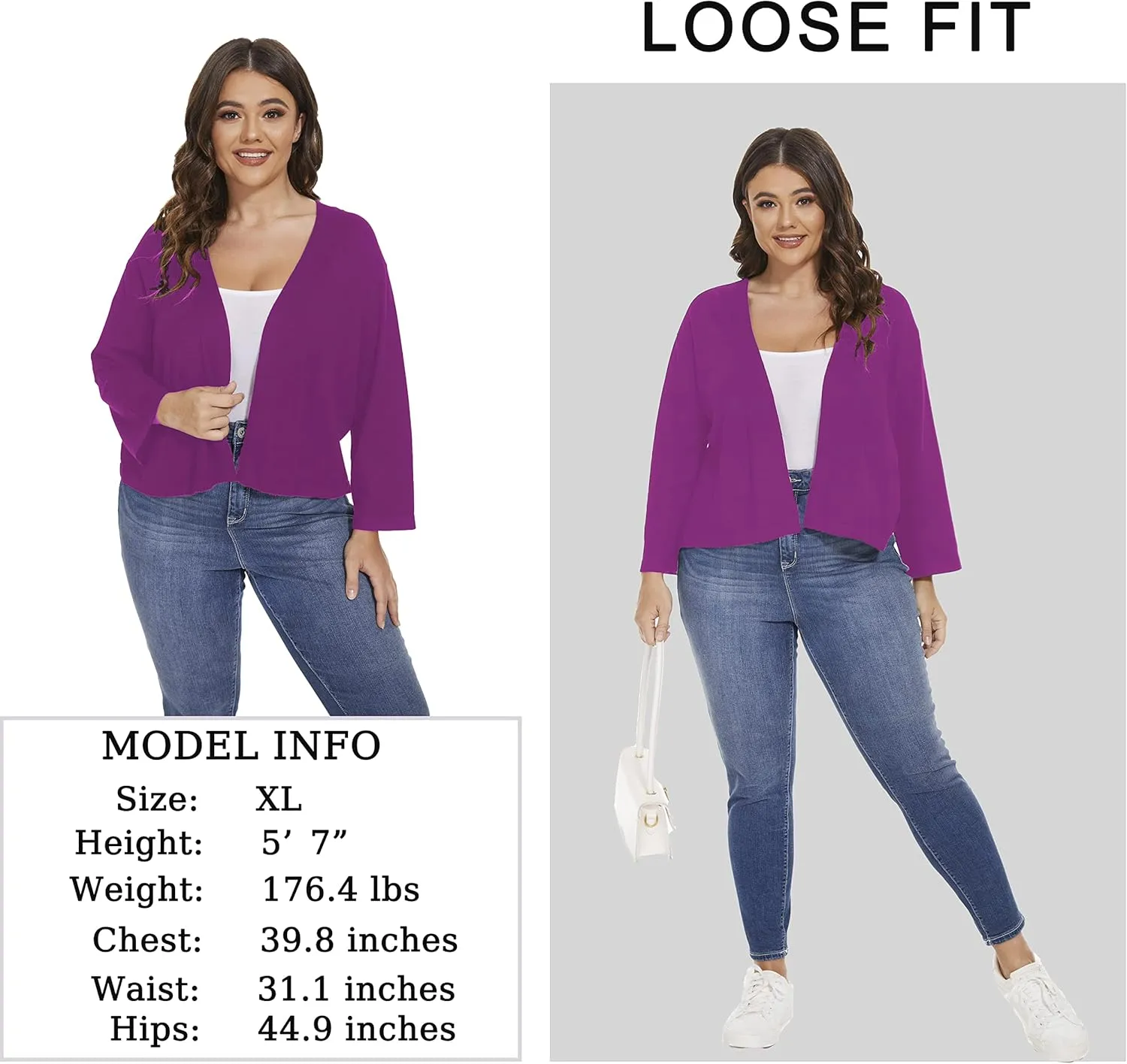 Satuun Women's 3/4 Sleeve Shrugs Lightweight Open Front Cropped Cardigan Tops
