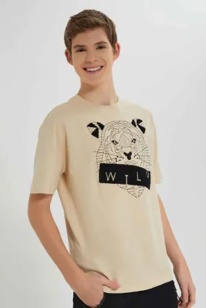 Senior Boys Beige Wild Tiger Print T-Shirt