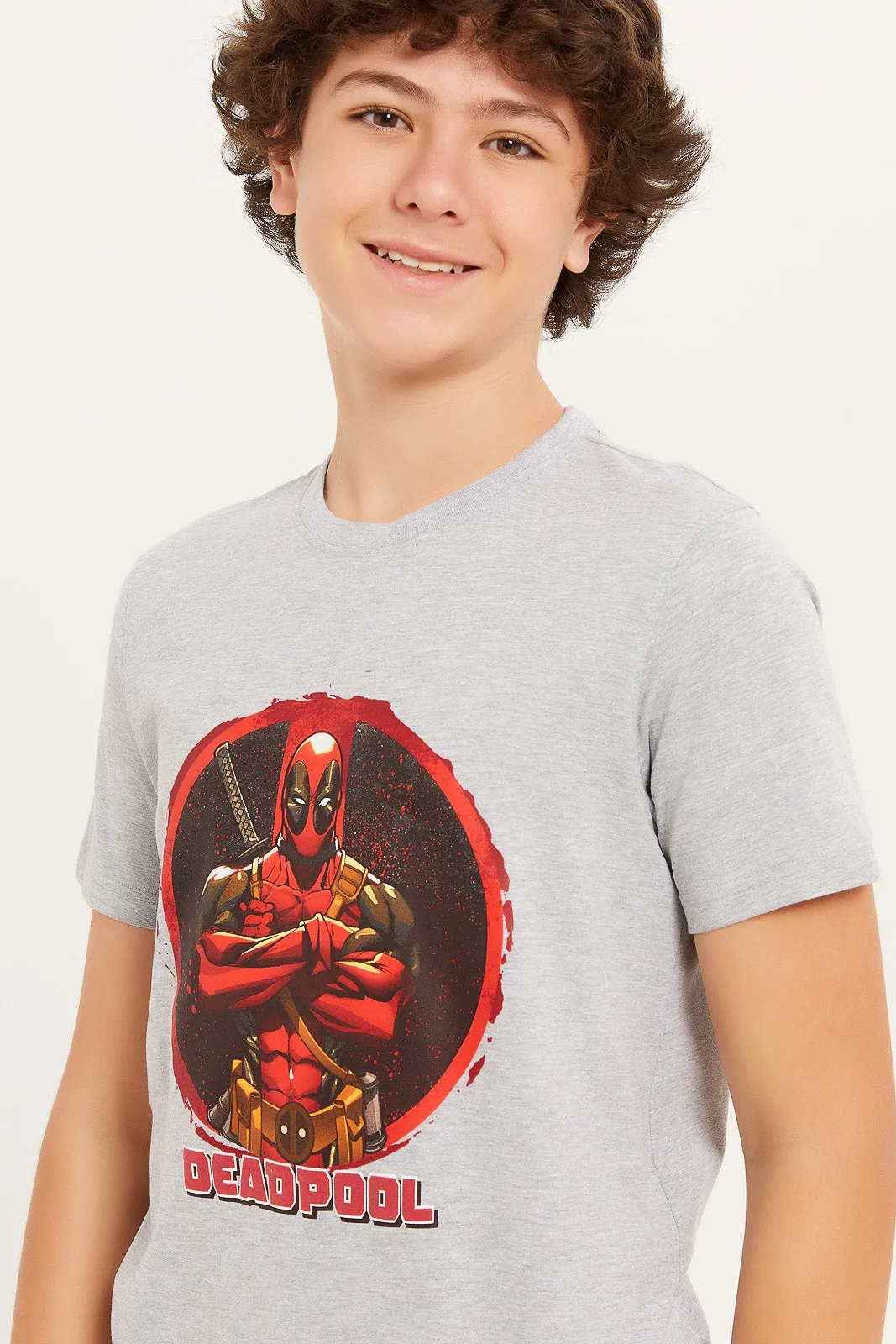 Senior Boys Grey Deadpool T-Shirt
