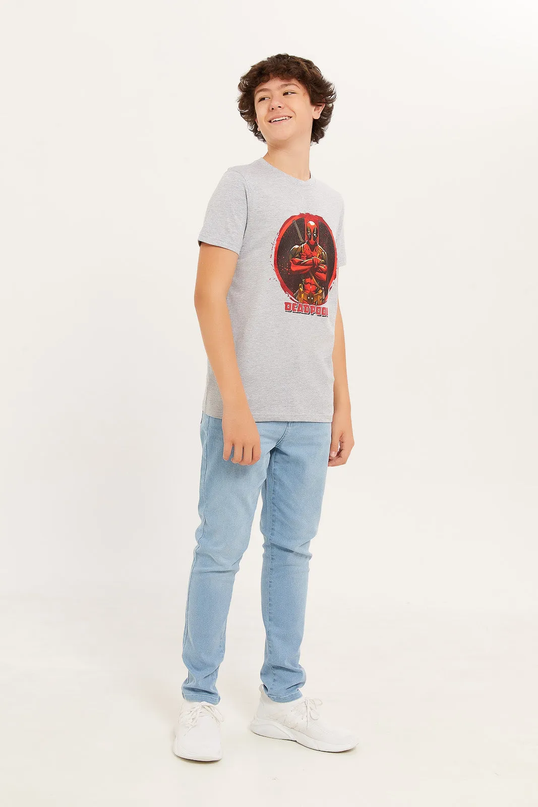 Senior Boys Grey Deadpool T-Shirt