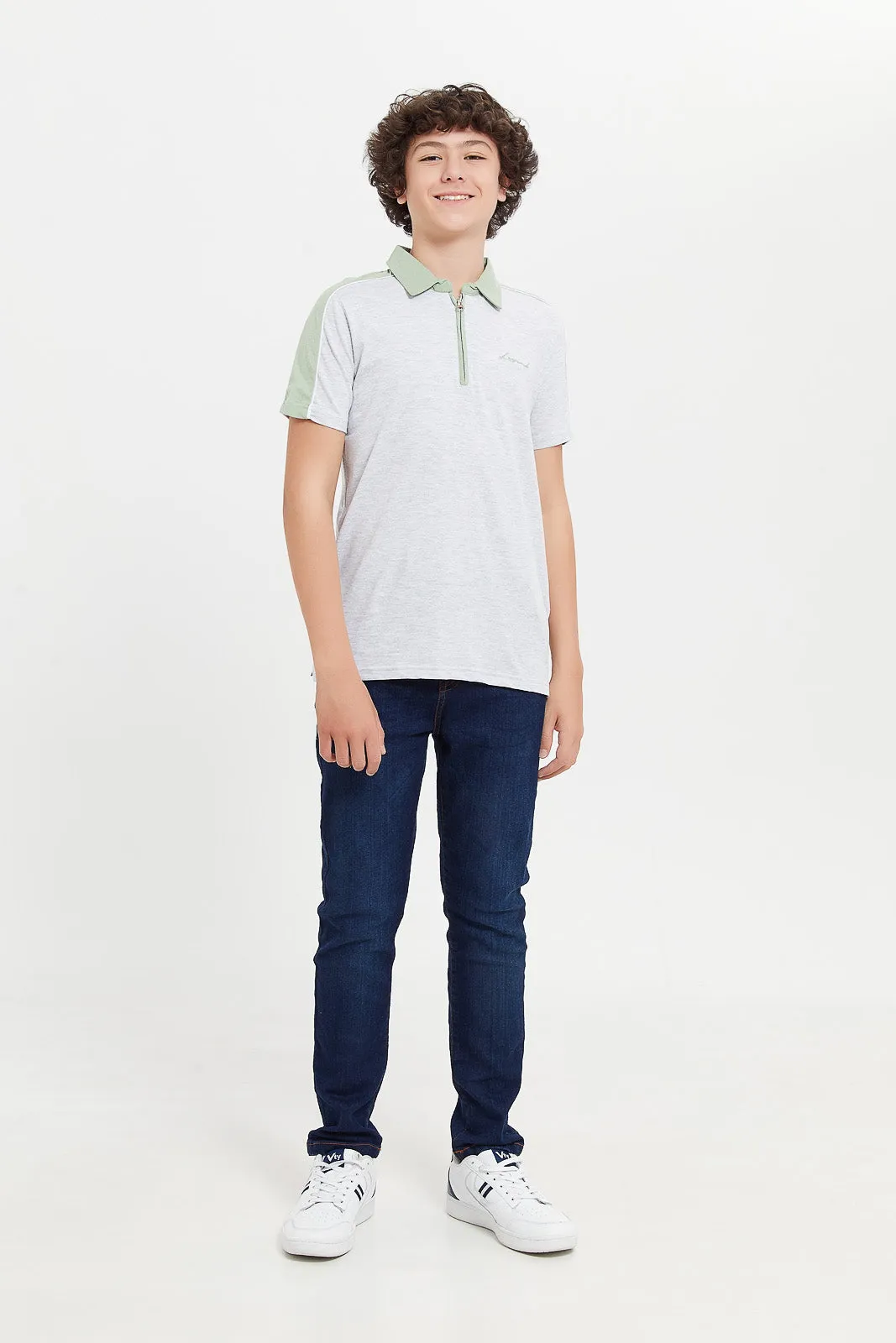 Senior Boys Grey Zipthru Polo Shirt