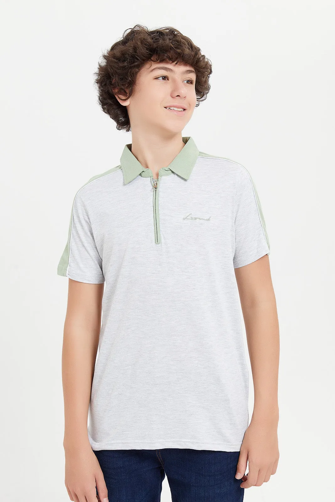Senior Boys Grey Zipthru Polo Shirt