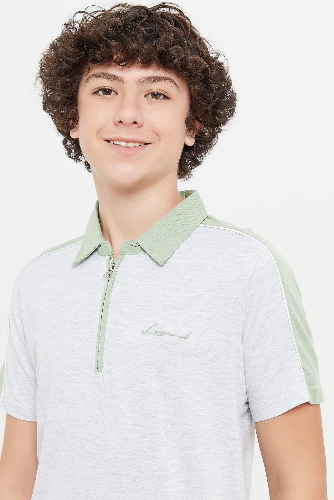 Senior Boys Grey Zipthru Polo Shirt