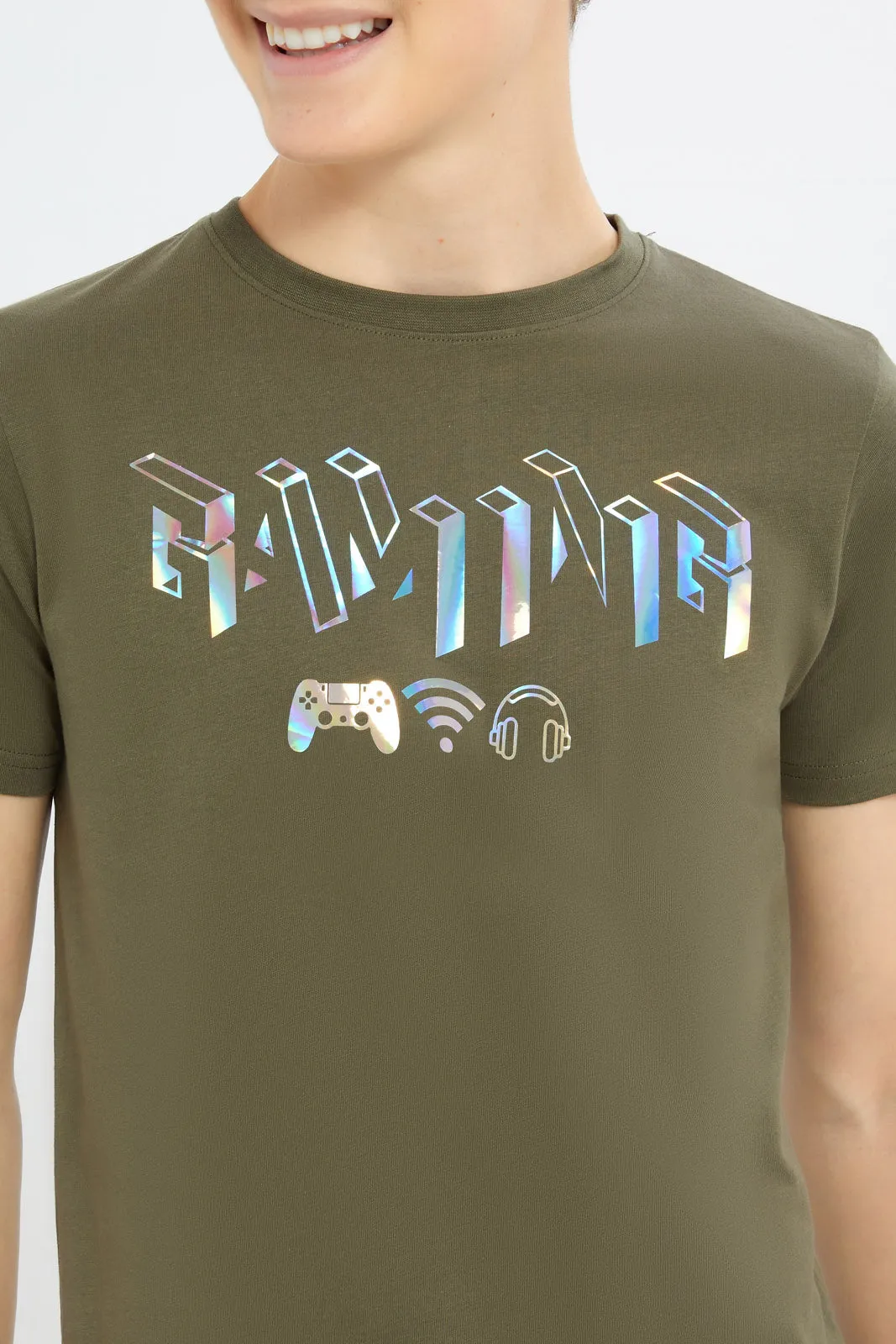Senior Boys Olive Gamer Gel Print T-Shirt