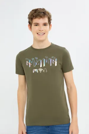 Senior Boys Olive Gamer Gel Print T-Shirt