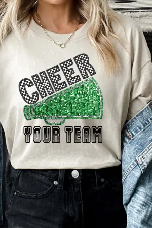 Sequin Green Cheer Your Team Short Sleeve Relaxed Fit T-Shirt