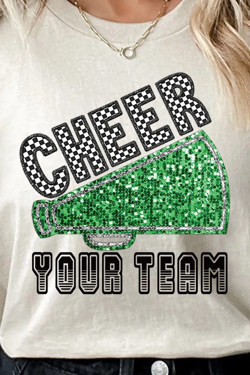Sequin Green Cheer Your Team Short Sleeve Relaxed Fit T-Shirt