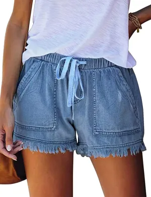 SESERAGI Womens Cotton Linen Shorts Soft Elastic Waist Summer Casual Short Pants