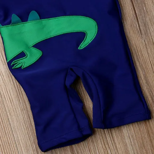 Set of Dinosaur One-Piece Long-sleeve Swimsuit and Hat