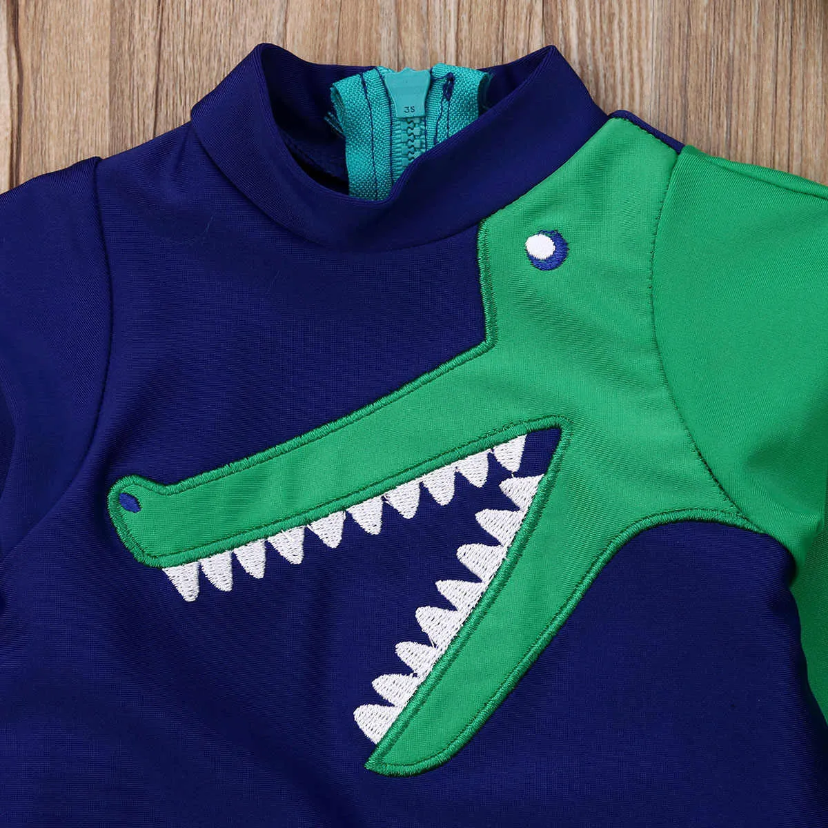 Set of Dinosaur One-Piece Long-sleeve Swimsuit and Hat
