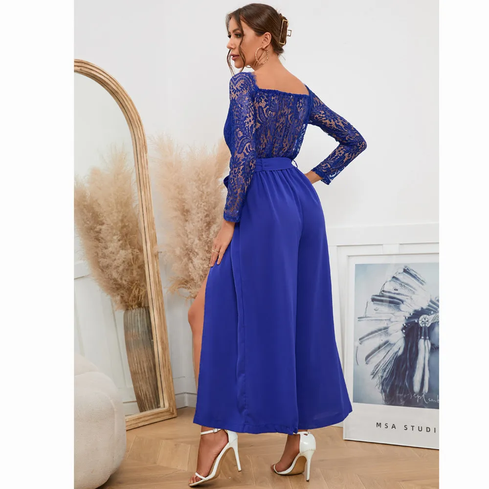 Sexy Lace Off Shoulder Lace-Up Wide-Leg Jump Suits Wholesale Jumpsuits