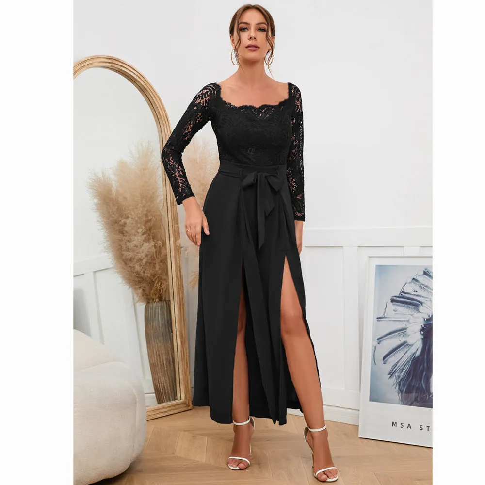 Sexy Lace Off Shoulder Lace-Up Wide-Leg Jump Suits Wholesale Jumpsuits