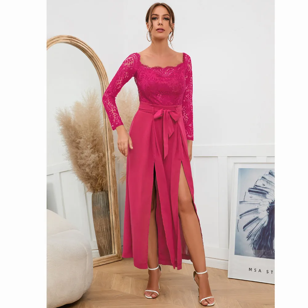 Sexy Lace Off Shoulder Lace-Up Wide-Leg Jump Suits Wholesale Jumpsuits