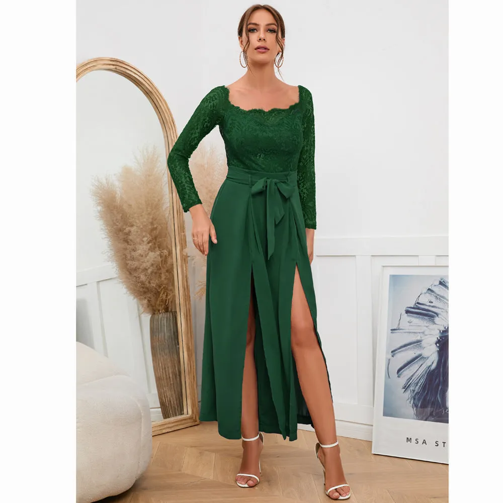 Sexy Lace Off Shoulder Lace-Up Wide-Leg Jump Suits Wholesale Jumpsuits