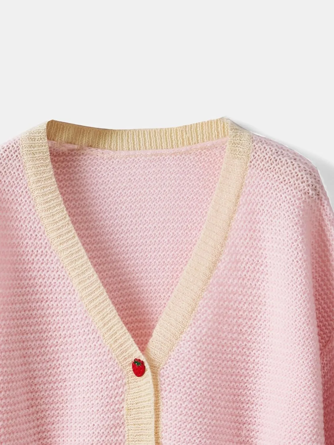 SHENHE Women's Plus Size Strawberry Cardigan Crochet Bell Sleeve Button Down Baggy Cute Sweater Cardigan