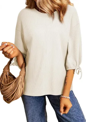 SHEWIN Women's 3/4 Length Sleeve Tunic Tops Loose Fit Casual Crewneck Waffle Knit T Shirts
