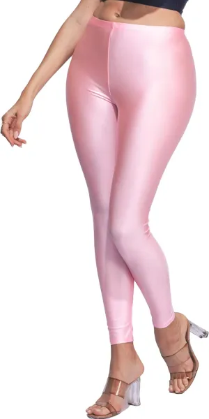 Shiny Leggings High Waist Neon Leggings Elastic Stretch Skinny Comfy Lightweight Pants Tights Disco Party Rave