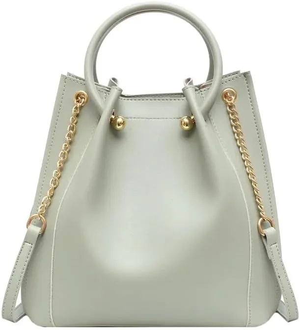Shoulder Bag Stylish Black Leather Bucket Bag for Women - Designer Casual Shoulder Handbag(Green)