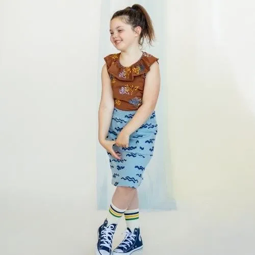 Skirt Waves Blue With Side Pockets