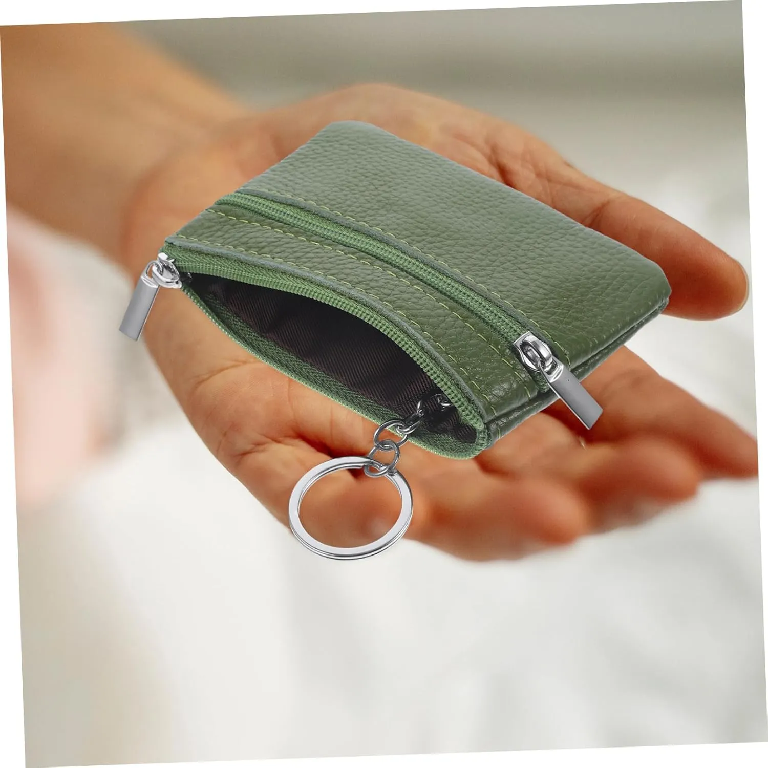 Small Coin Bag Women's Keychain Wallet Leather Purse Zipper Pouch Change Holder Stylish Compact