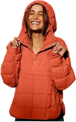 SMIDOW Womens Oversized Puffer Jacket Quilted Dolman Hoodies Lightweight Button Down Hooded Pullover Fall Winter Warm Clothes