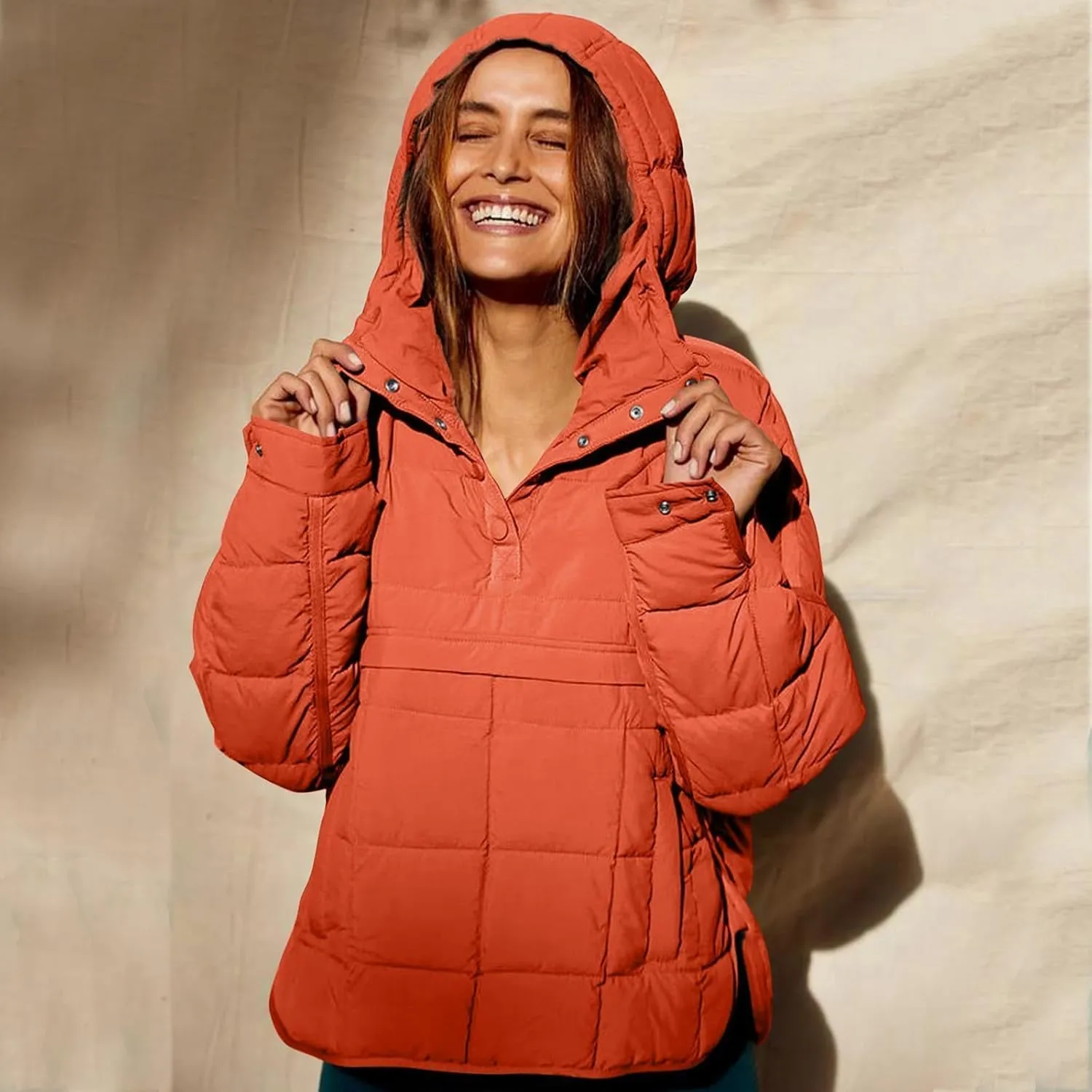 SMIDOW Womens Oversized Puffer Jacket Quilted Dolman Hoodies Lightweight Button Down Hooded Pullover Fall Winter Warm Clothes