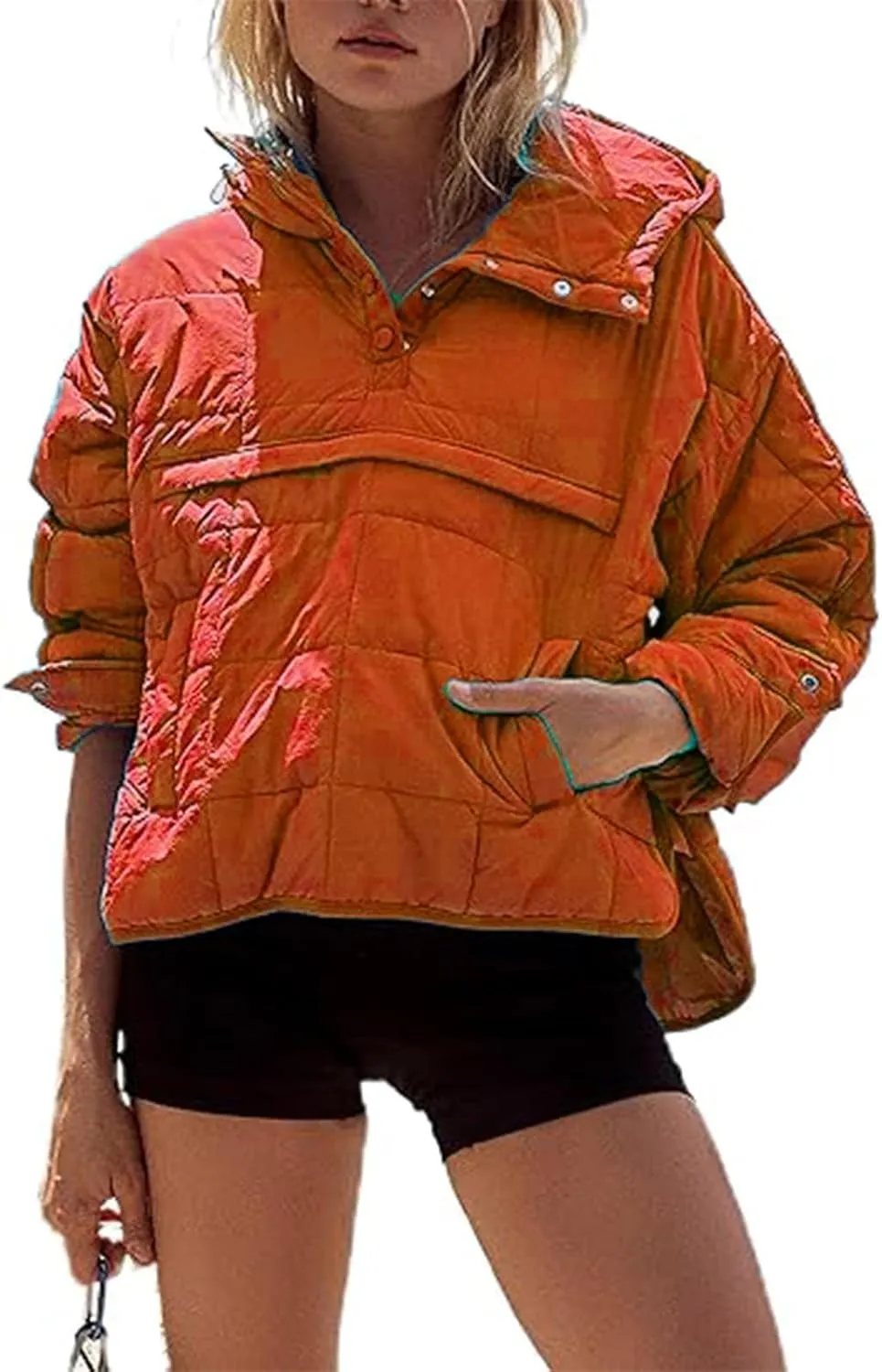 SMIDOW Womens Oversized Puffer Jacket Quilted Dolman Hoodies Lightweight Button Down Hooded Pullover Fall Winter Warm Clothes