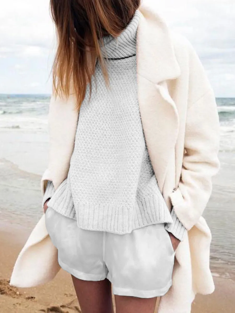 Solid Color Turtleneck Sweater Suit