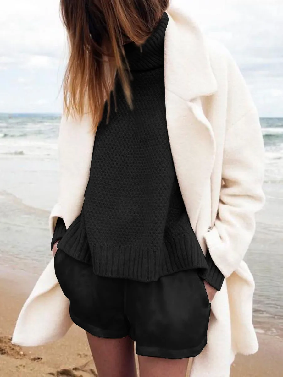 Solid Color Turtleneck Sweater Suit