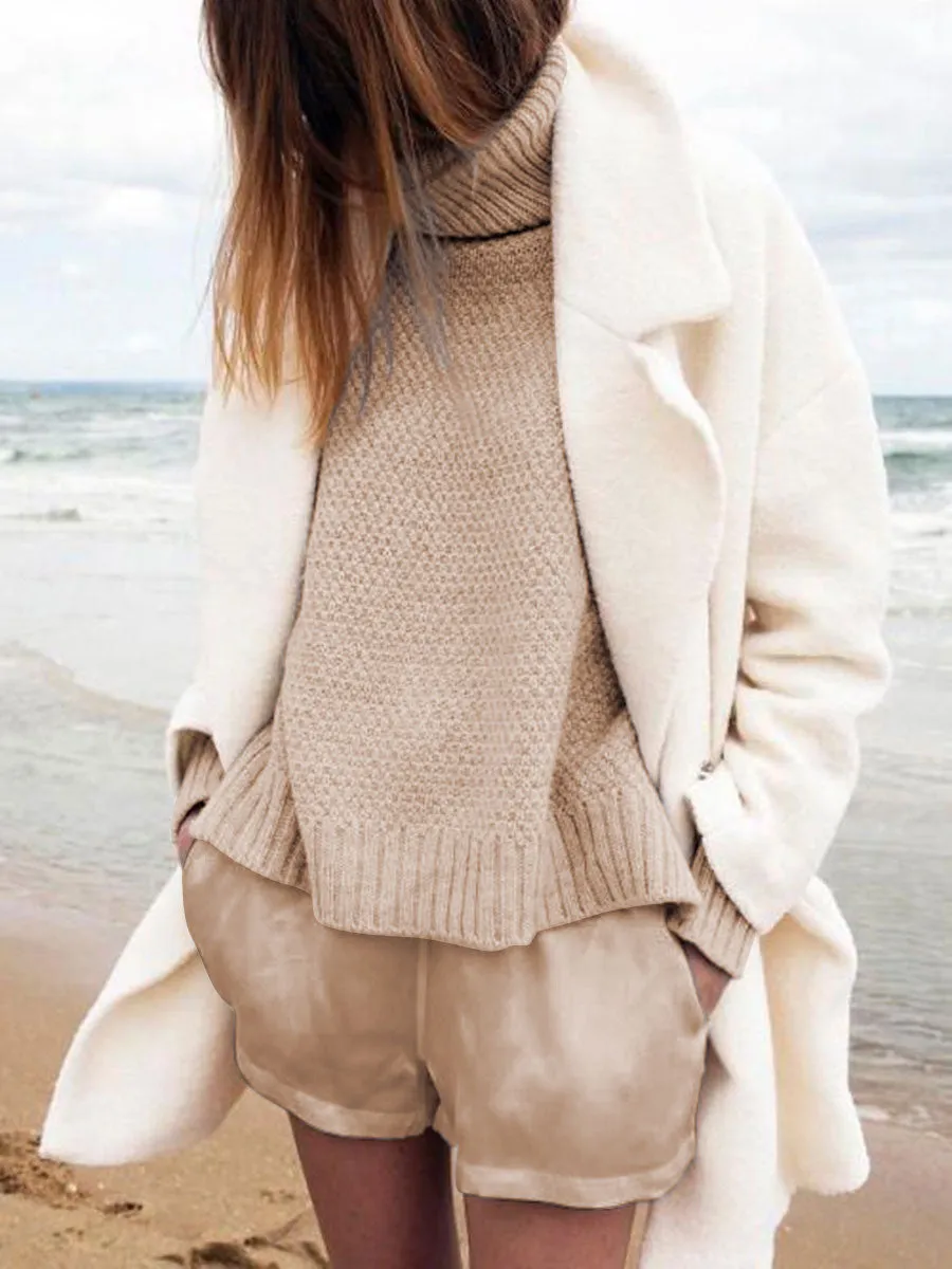 Solid Color Turtleneck Sweater Suit