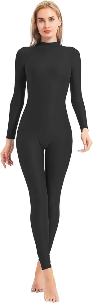 speerise Adult High Neck Zip One Piece Unitard Full Body Leotard Bodycon Jumpsuit for Women