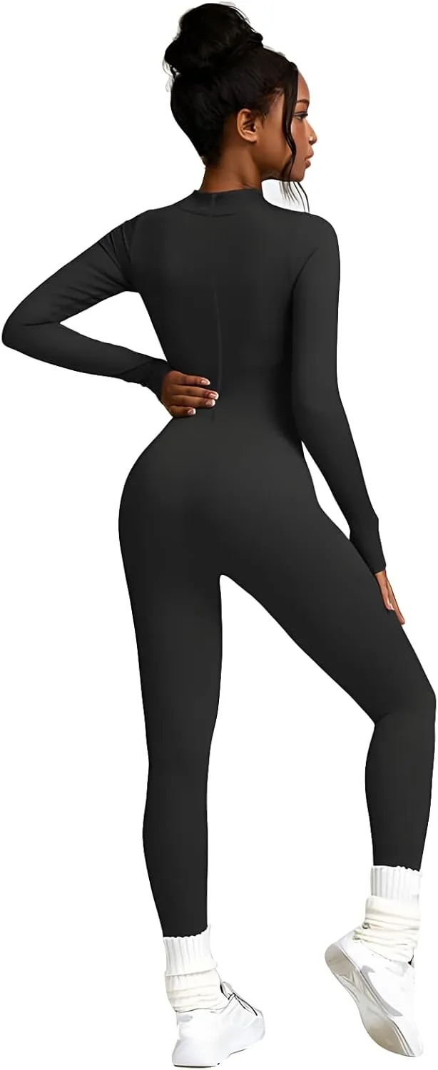 speerise Adult High Neck Zip One Piece Unitard Full Body Leotard Bodycon Jumpsuit for Women