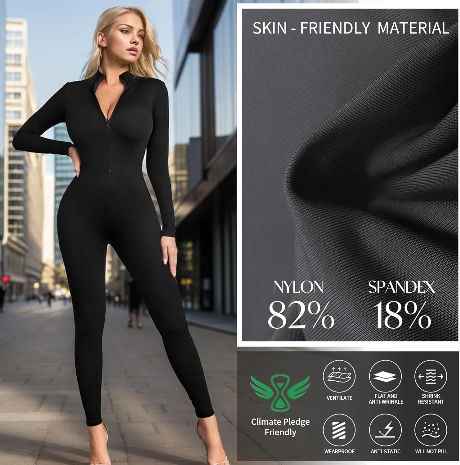 speerise Adult High Neck Zip One Piece Unitard Full Body Leotard Bodycon Jumpsuit for Women