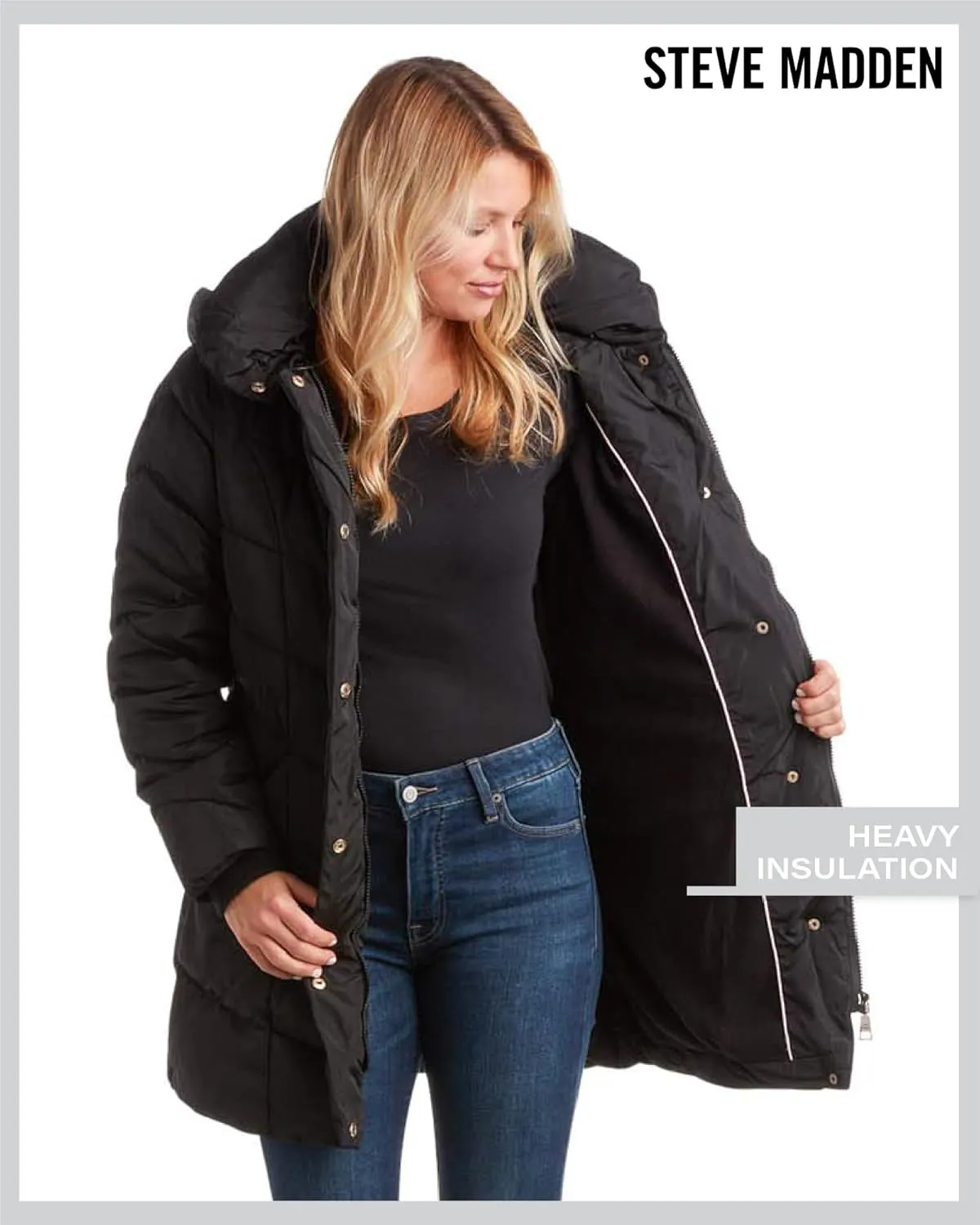 Steve Madden Women's Insulated Quilted Puffer Parka Winter Coat with Hood (S-XL)