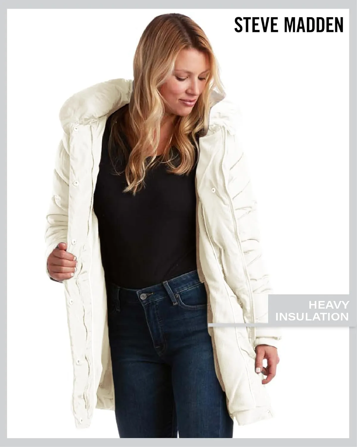 Steve Madden Women's Insulated Quilted Puffer Parka Winter Coat with Hood (S-XL)