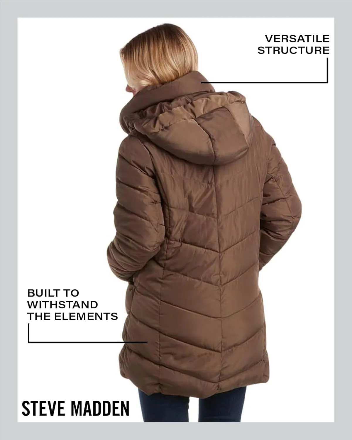 Steve Madden Women's Insulated Quilted Puffer Parka Winter Coat with Hood (S-XL)