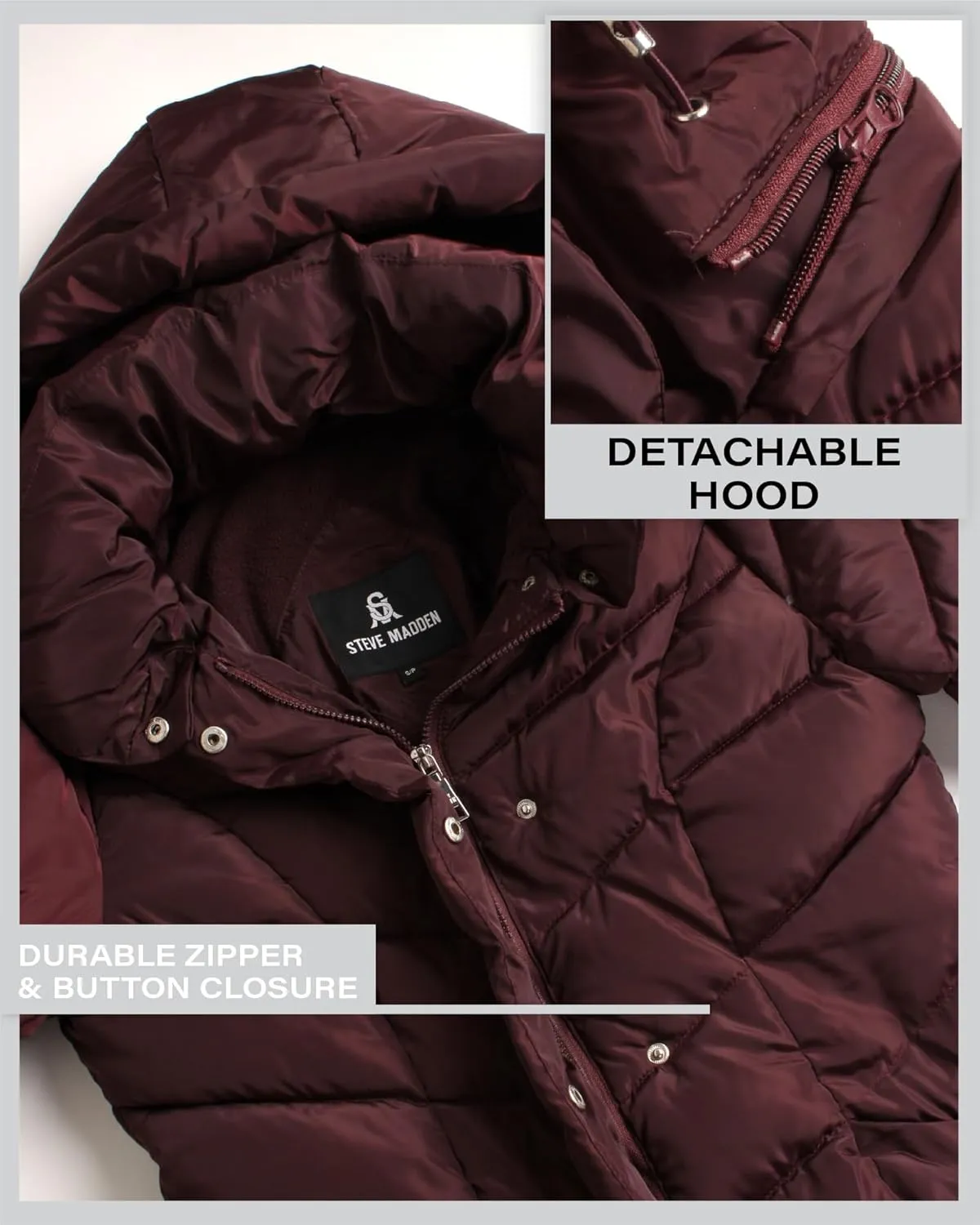 Steve Madden Women's Insulated Quilted Puffer Parka Winter Coat with Hood (S-XL)