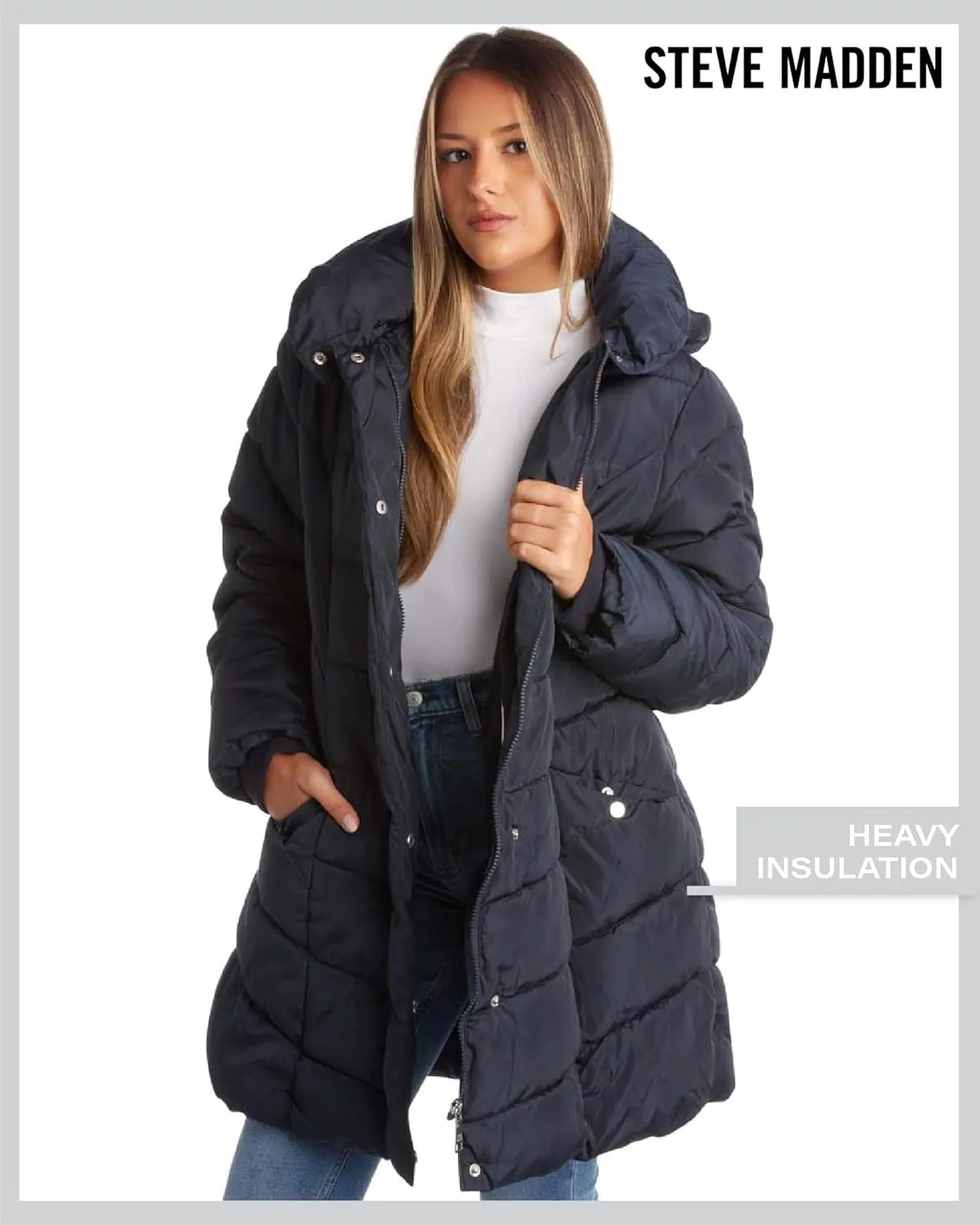 Steve Madden Women's Insulated Quilted Puffer Parka Winter Coat with Hood (S-XL)