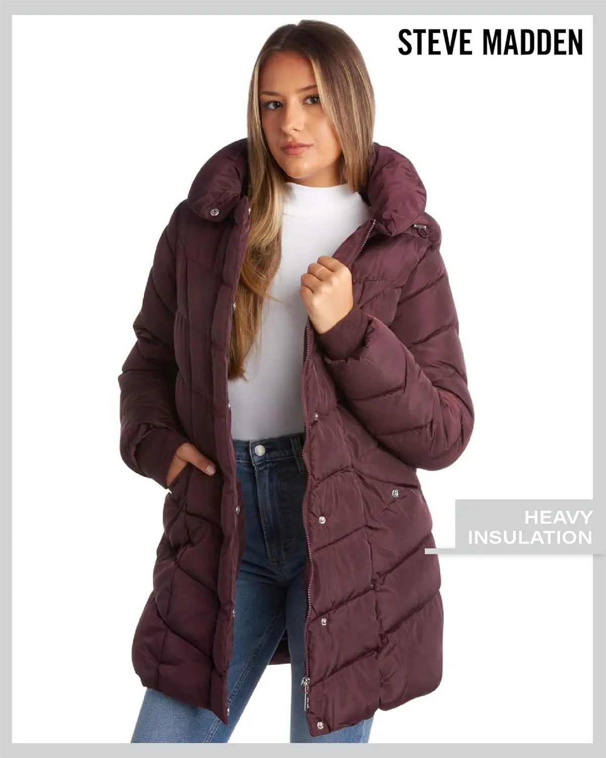 Steve Madden Women's Insulated Quilted Puffer Parka Winter Coat with Hood (S-XL)