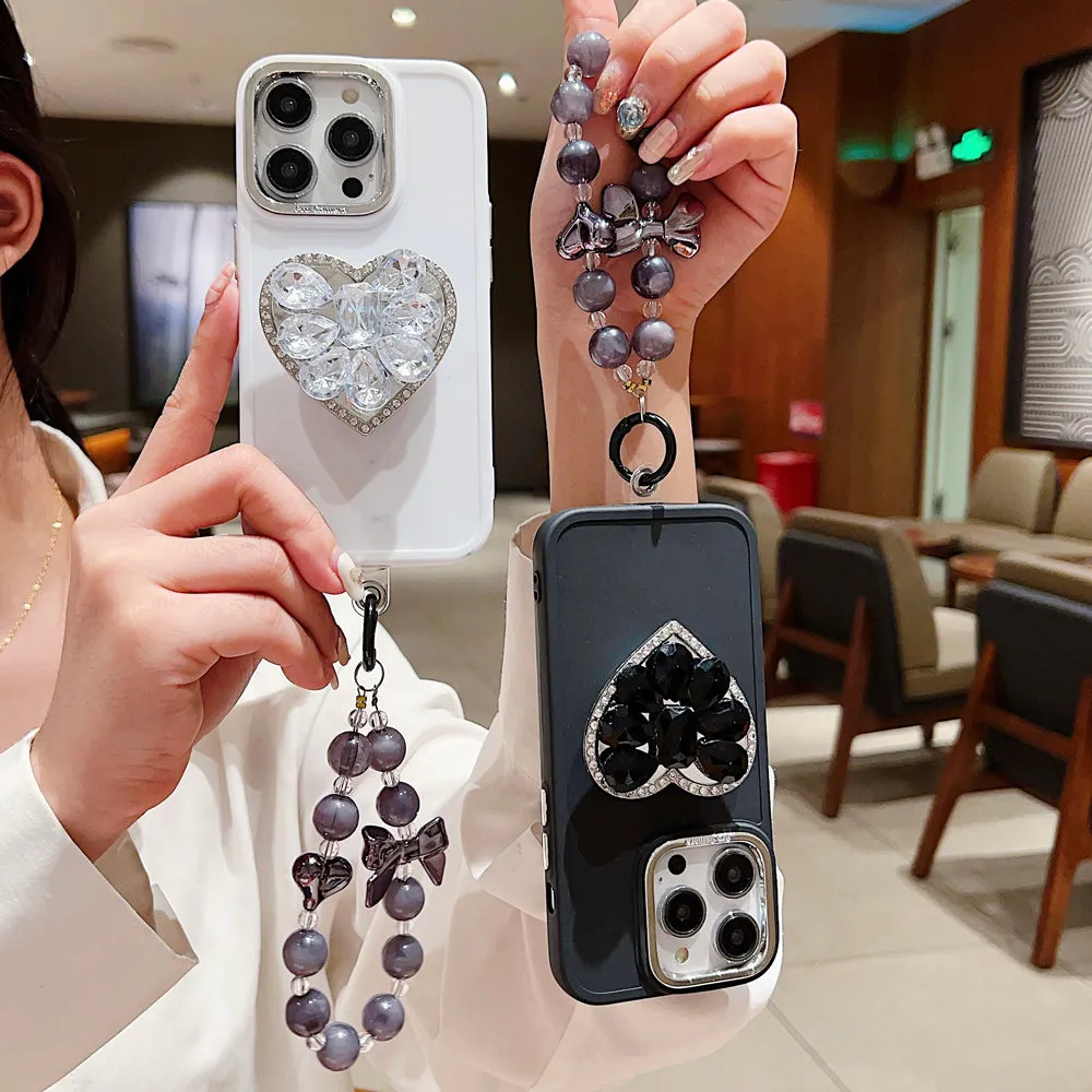 Stone Heart Shape Stand Silicone Soft Phone Case with Bracelet - Realme 11 Pro Plus