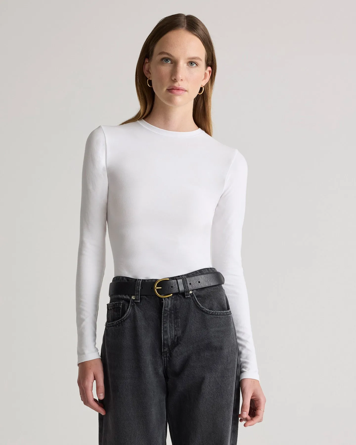 Stretch Cotton Jersey Fitted Long Sleeve T-Shirt