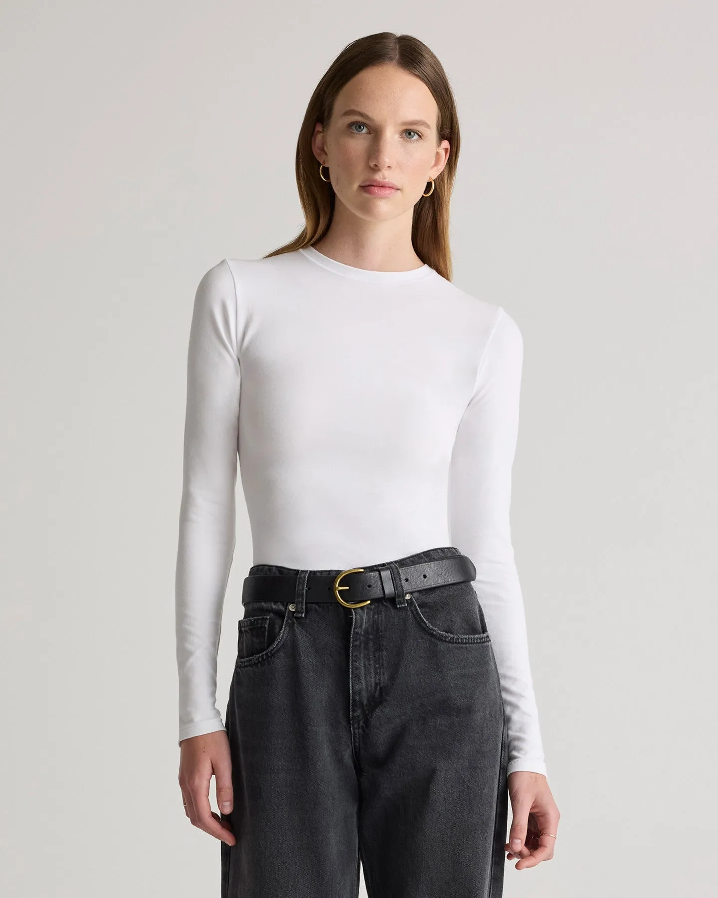 Stretch Cotton Jersey Fitted Long Sleeve T-Shirt