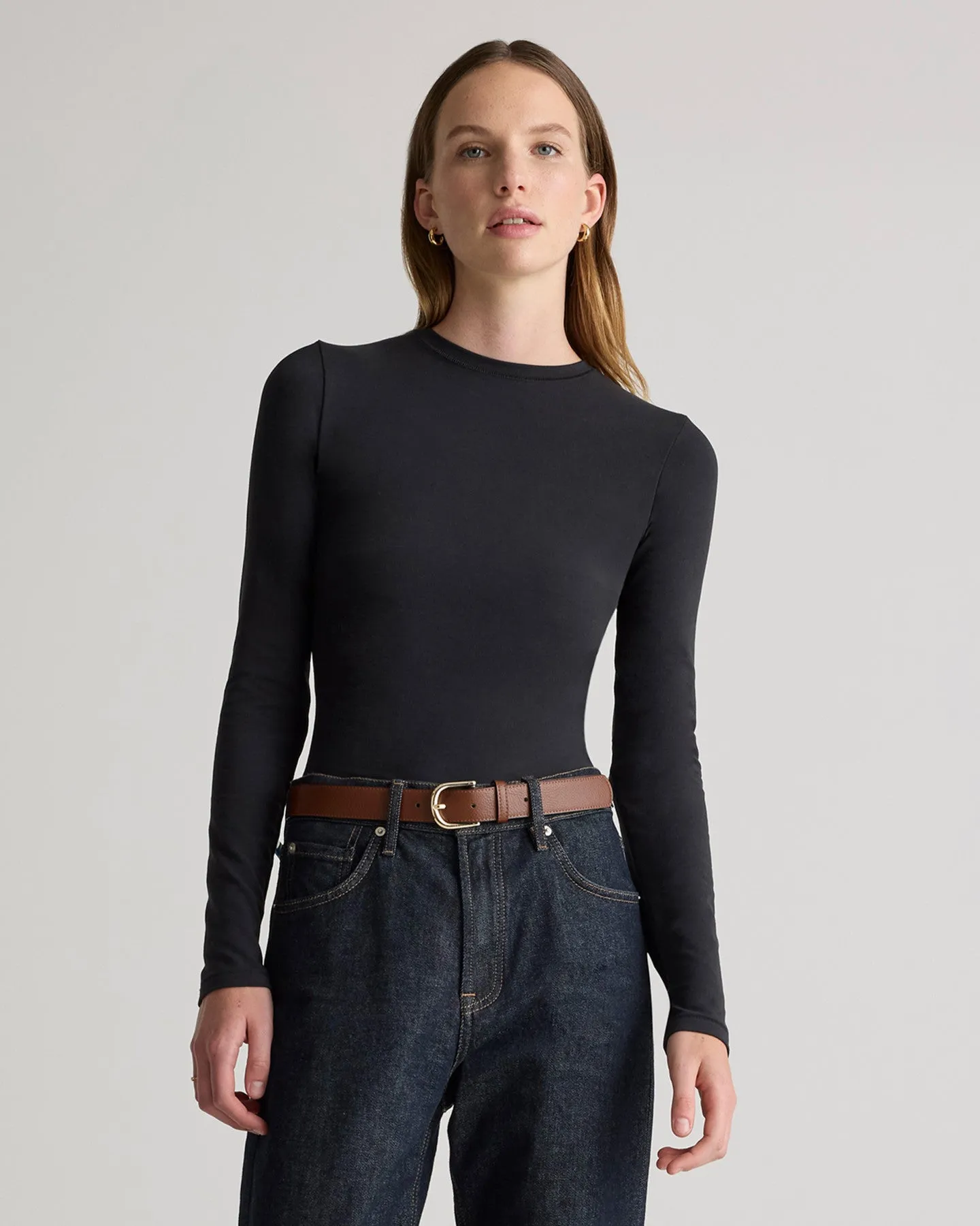 Stretch Cotton Jersey Fitted Long Sleeve T-Shirt