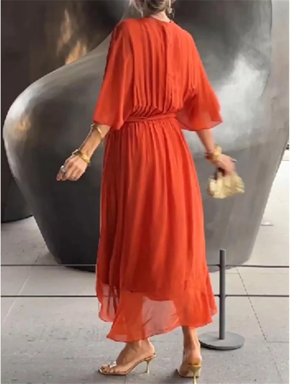 Stylish and Elegant V-Neck Maxi Dress, Stylish and Elegant Tiered Chiffon Maxi Dress, Women Summer Flowy Chiffon Gown