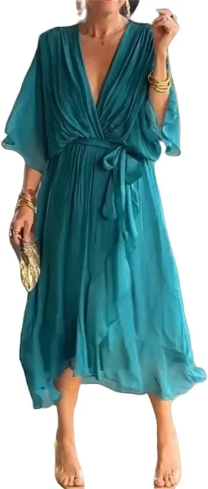 Stylish and Elegant V-Neck Maxi Dress, Stylish and Elegant Tiered Chiffon Maxi Dress, Women Summer Flowy Chiffon Gown