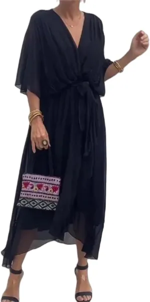 Stylish and Elegant V-Neck Maxi Dress, Stylish and Elegant Tiered Chiffon Maxi Dress, Women Summer Flowy Chiffon Gown