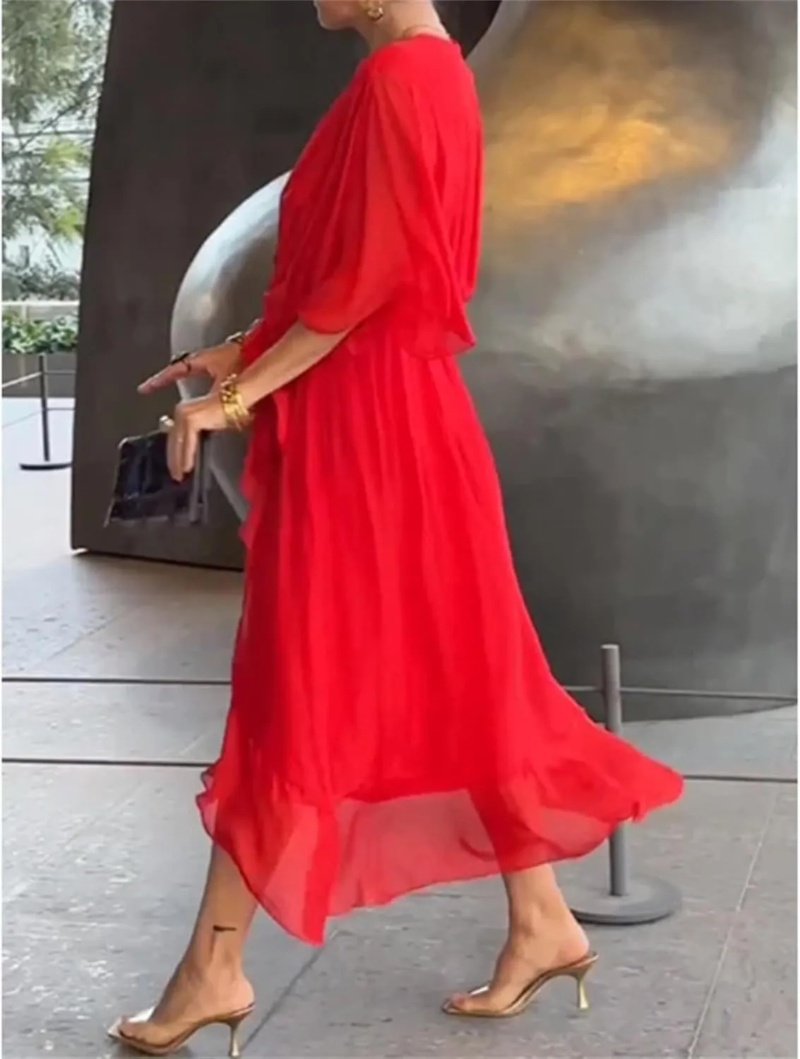 Stylish and Elegant V-Neck Maxi Dress, Stylish and Elegant Tiered Chiffon Maxi Dress, Women Summer Flowy Chiffon Gown
