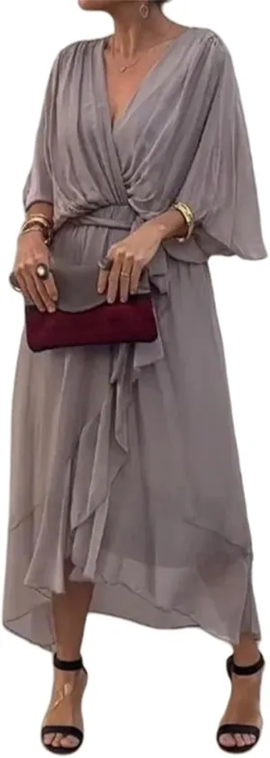 Stylish and Elegant V-Neck Maxi Dress, Stylish and Elegant Tiered Chiffon Maxi Dress, Women Summer Flowy Chiffon Gown