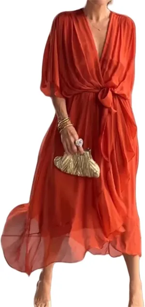 Stylish and Elegant V-Neck Maxi Dress, Stylish and Elegant Tiered Chiffon Maxi Dress, Women Summer Flowy Chiffon Gown